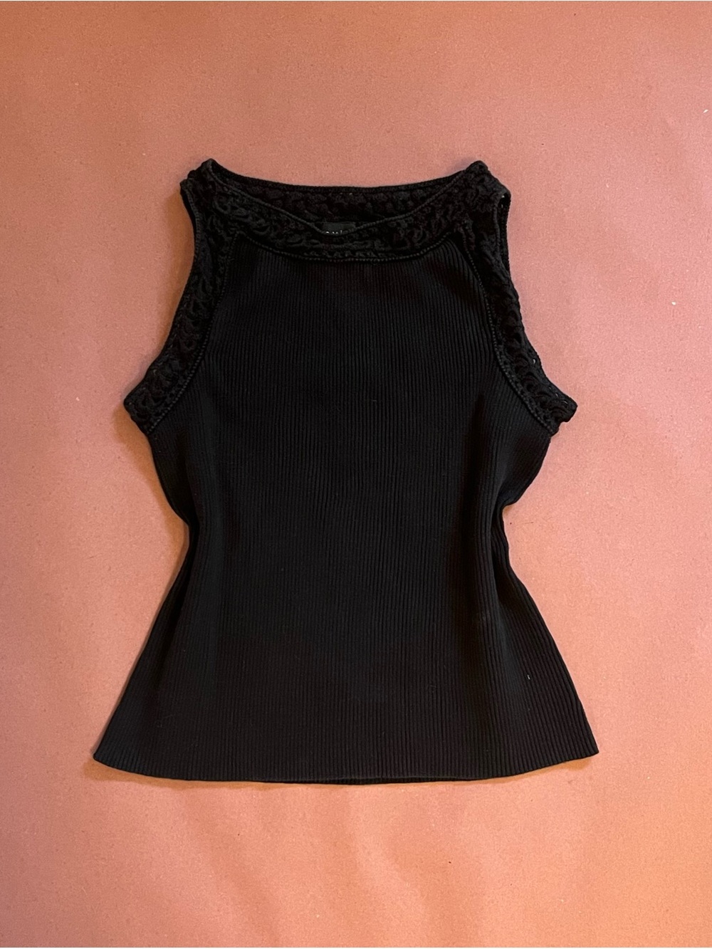 EVIE Black Ribbed Knit Lace-Trim Tank Top